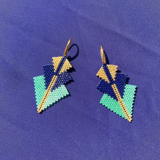 Aretes Mini Rigel Verde Agua, Azul Marino y Dorado