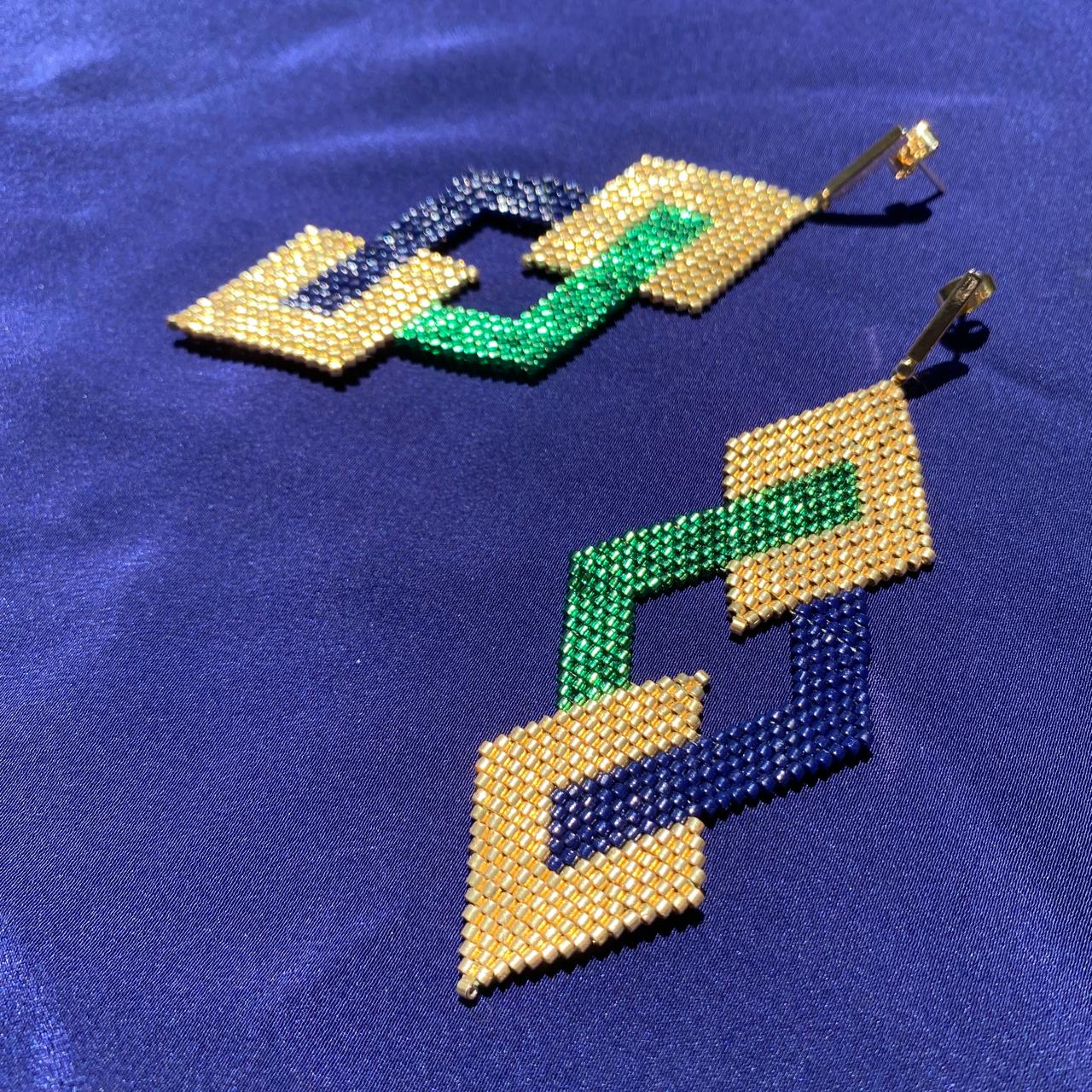 Aretes Ofiuco Dorado, Verde Limón y Azul Marino