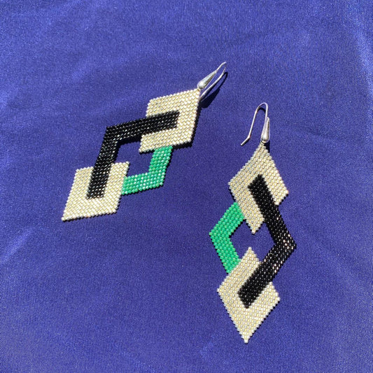 Aretes Ofiuco Plateado, Verde Esmeralda y Negro