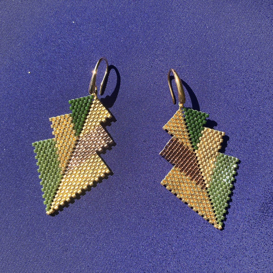 Aretes Mini Rigel Verde, Cobre y Dorado