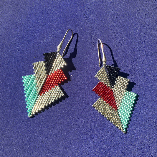 Aretes Mini Rigel Rojo, Verde Agua y Plateado