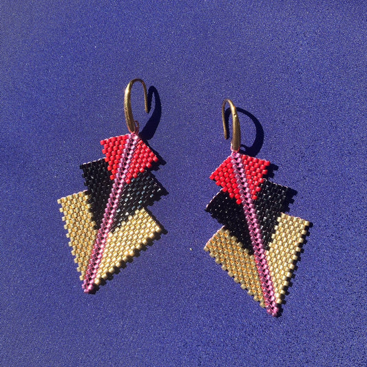 Aretes Mini Rigel Rojo, Negro y Dorado