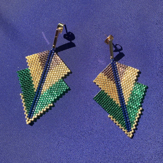 Aretes Centauri Verde Limón, Cobre, Azul Marino, y Dorado