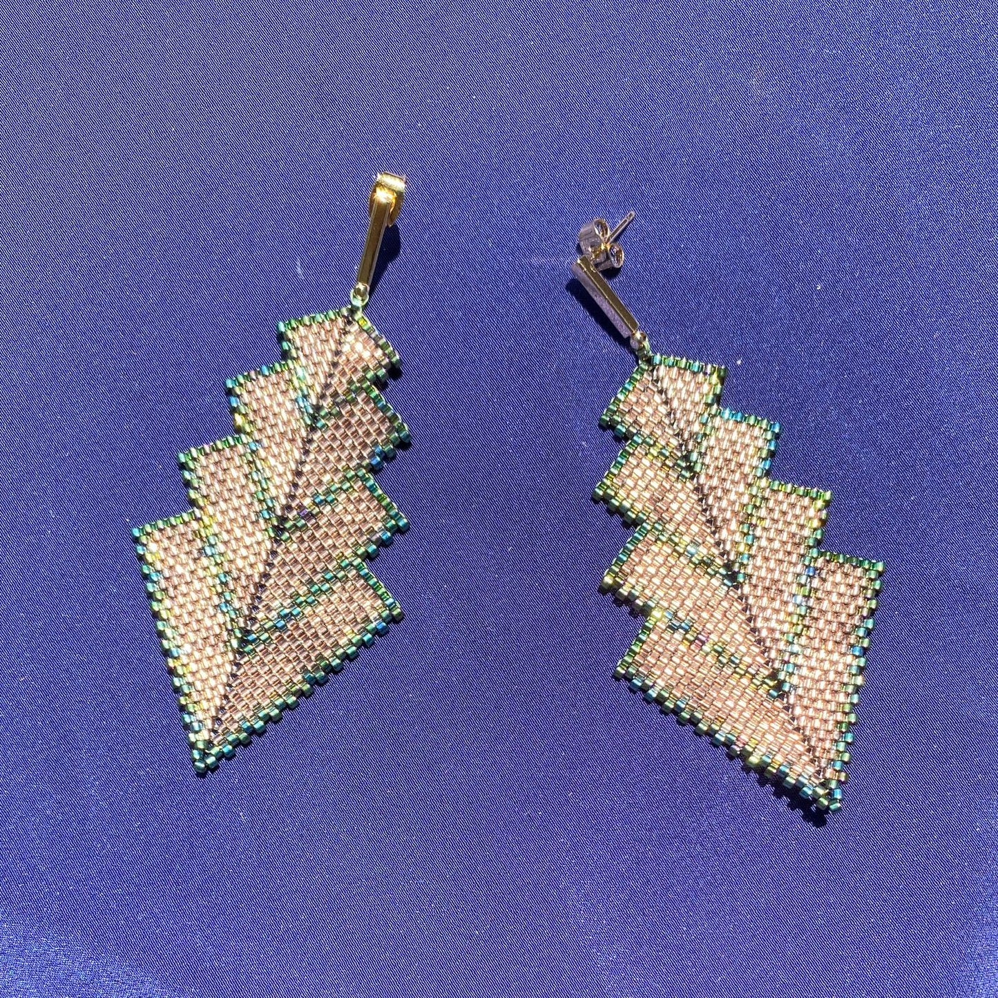 Aretes Rigel Rosa Cobre y Verde Facetas