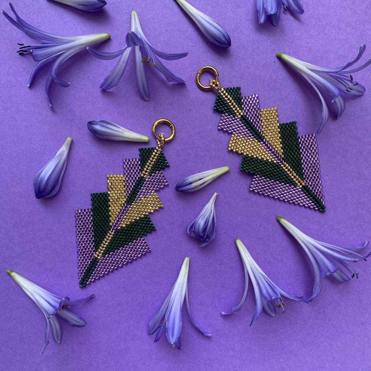 Aretes Capella Morado y Verde Olivo