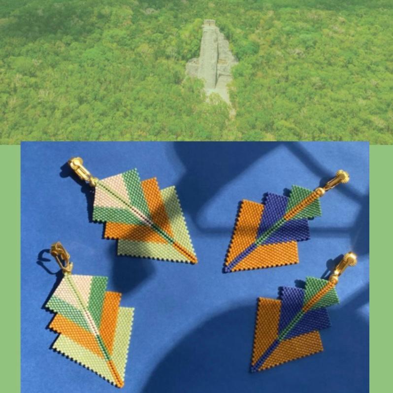 Aretes Danika Mostaza, Azul Oscuro y Verde - Coba