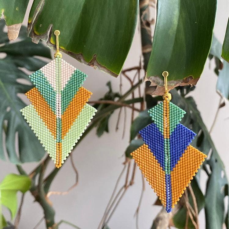 Aretes Danika Mostaza, Azul Oscuro y Verde - Coba