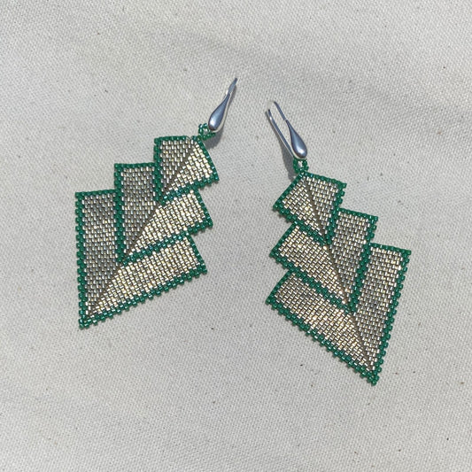 Aretes Danika Plata y Verde Esmeralda