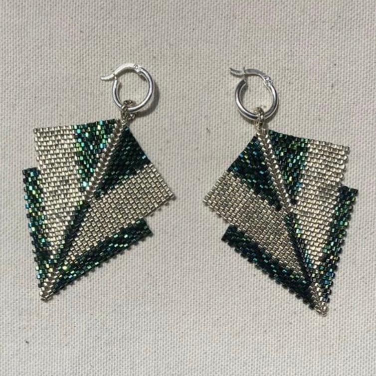 Aretes Canopo Verde y Plateado