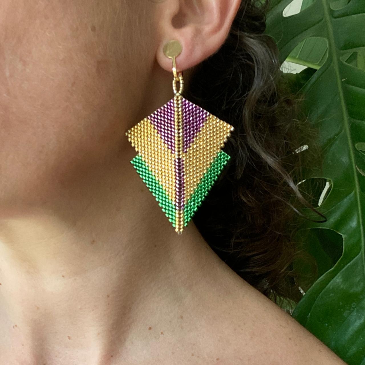Aretes Canopo Morado y Verde Limón