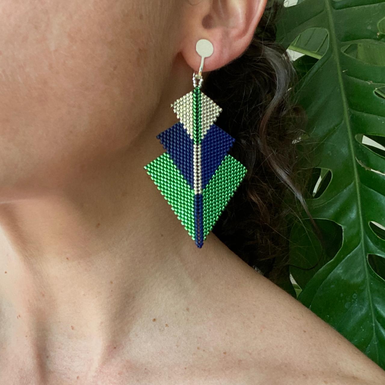 Aretes Danika Verde Limón y Azul Marino