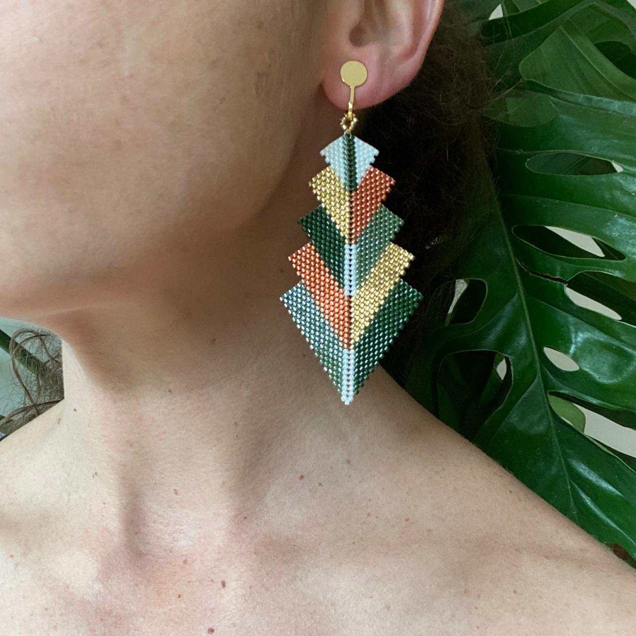 Aretes Capella Verdes y Dorados - Asimétrico