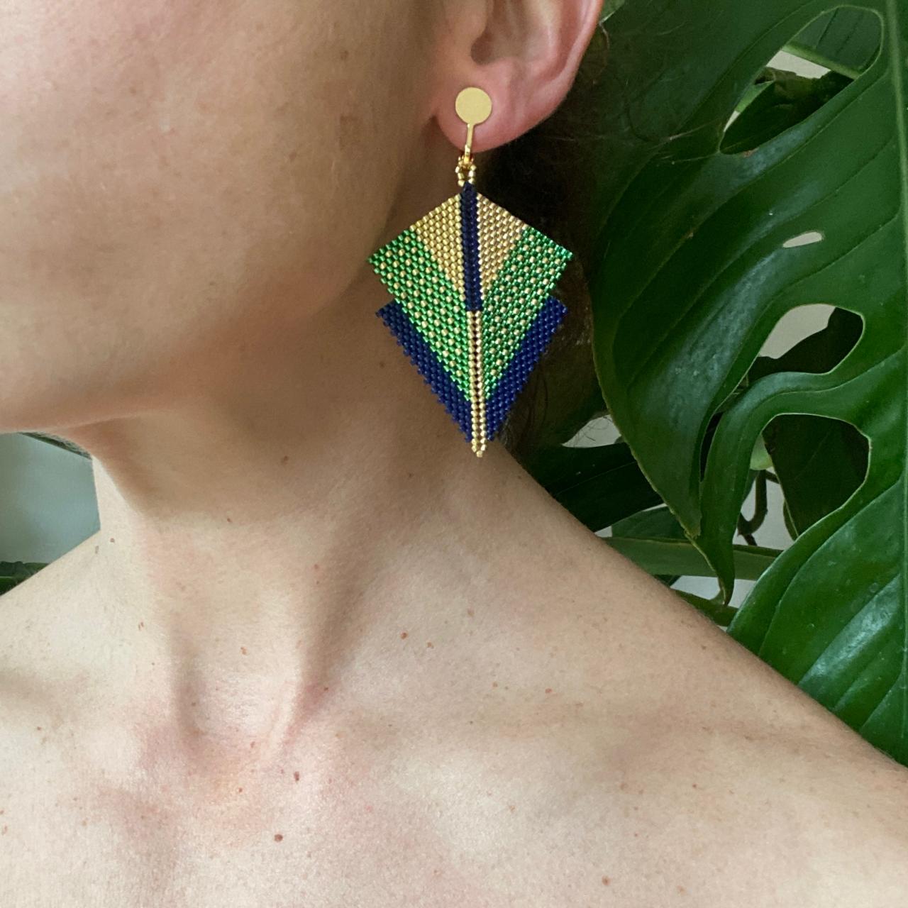 Aretes Canopo Verde Limón y Azul Marino