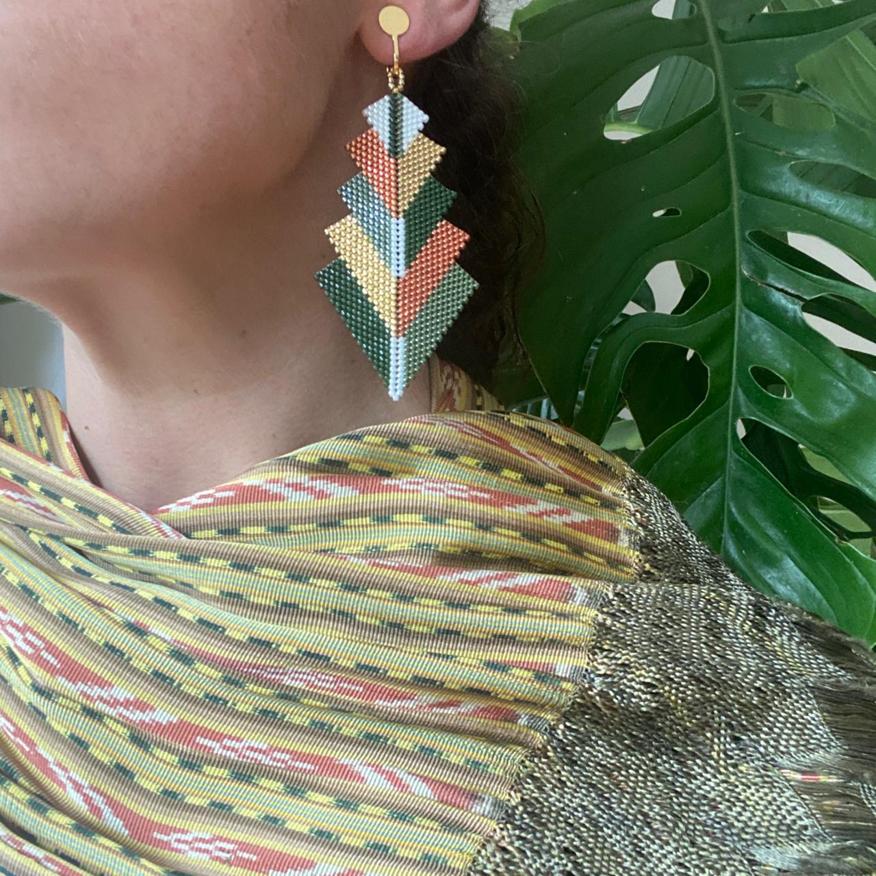 Aretes Capella Verdes y Dorados - Asimétrico