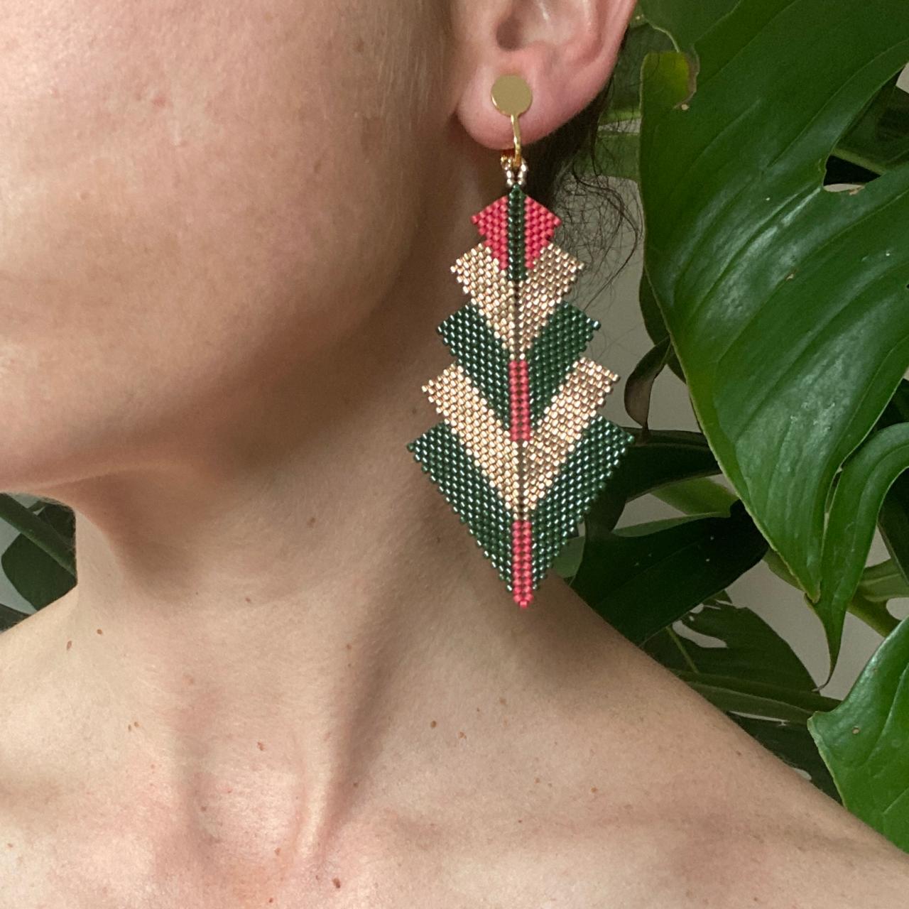 Aretes Capella Verde Olivo y Rosa Mexicano