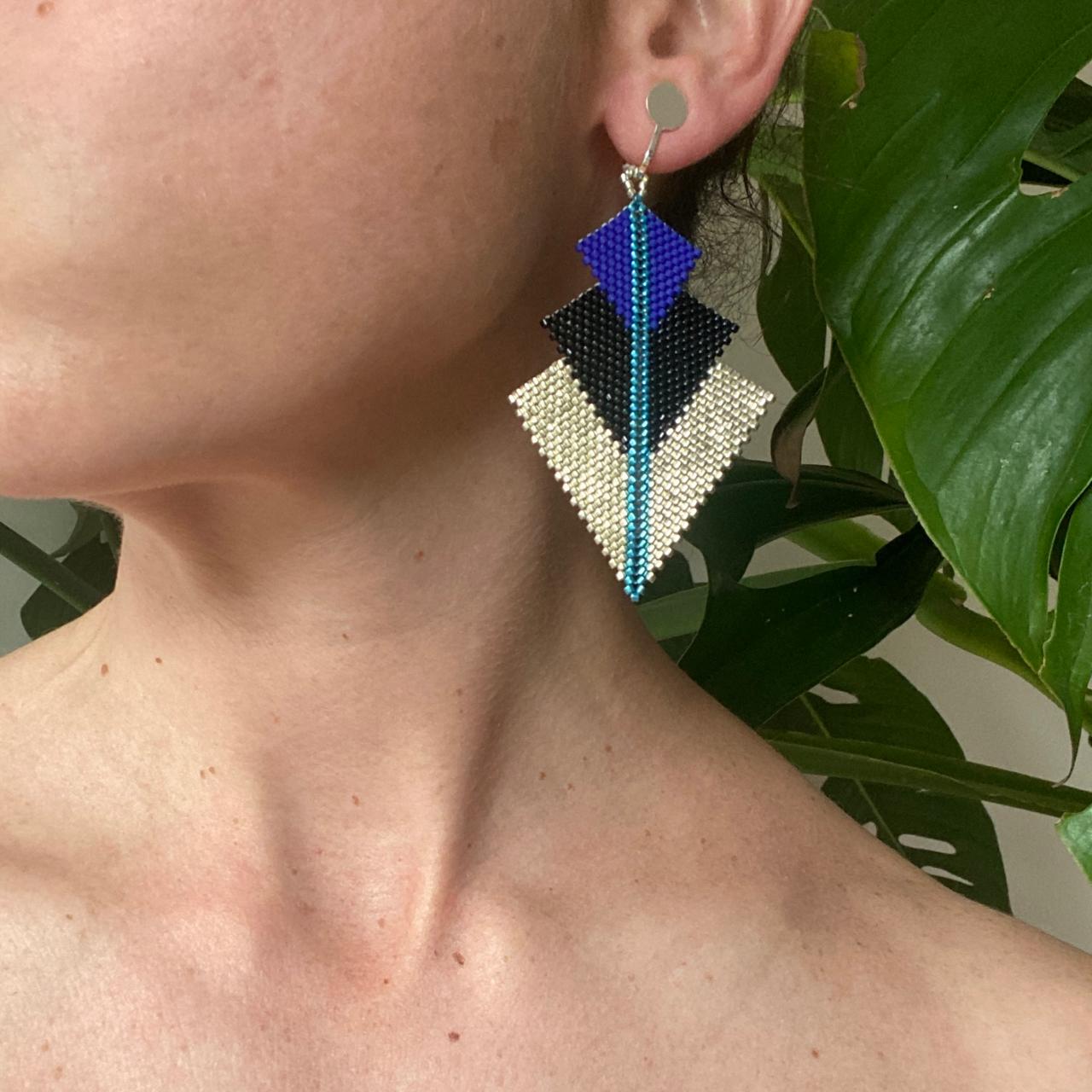 Aretes Danika Plata, Azul y Negro