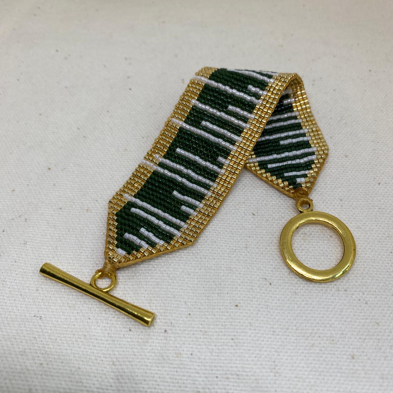 Pulsera Líneas Verde Olivo y Blanco