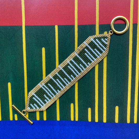 Pulsera Líneas Verde Olivo y Blanco