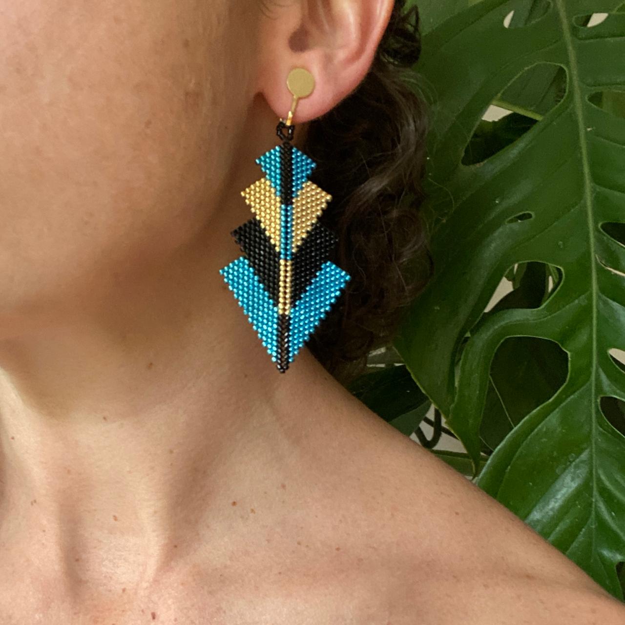 Aretes Rigel Azul Eléctrico y Dorado