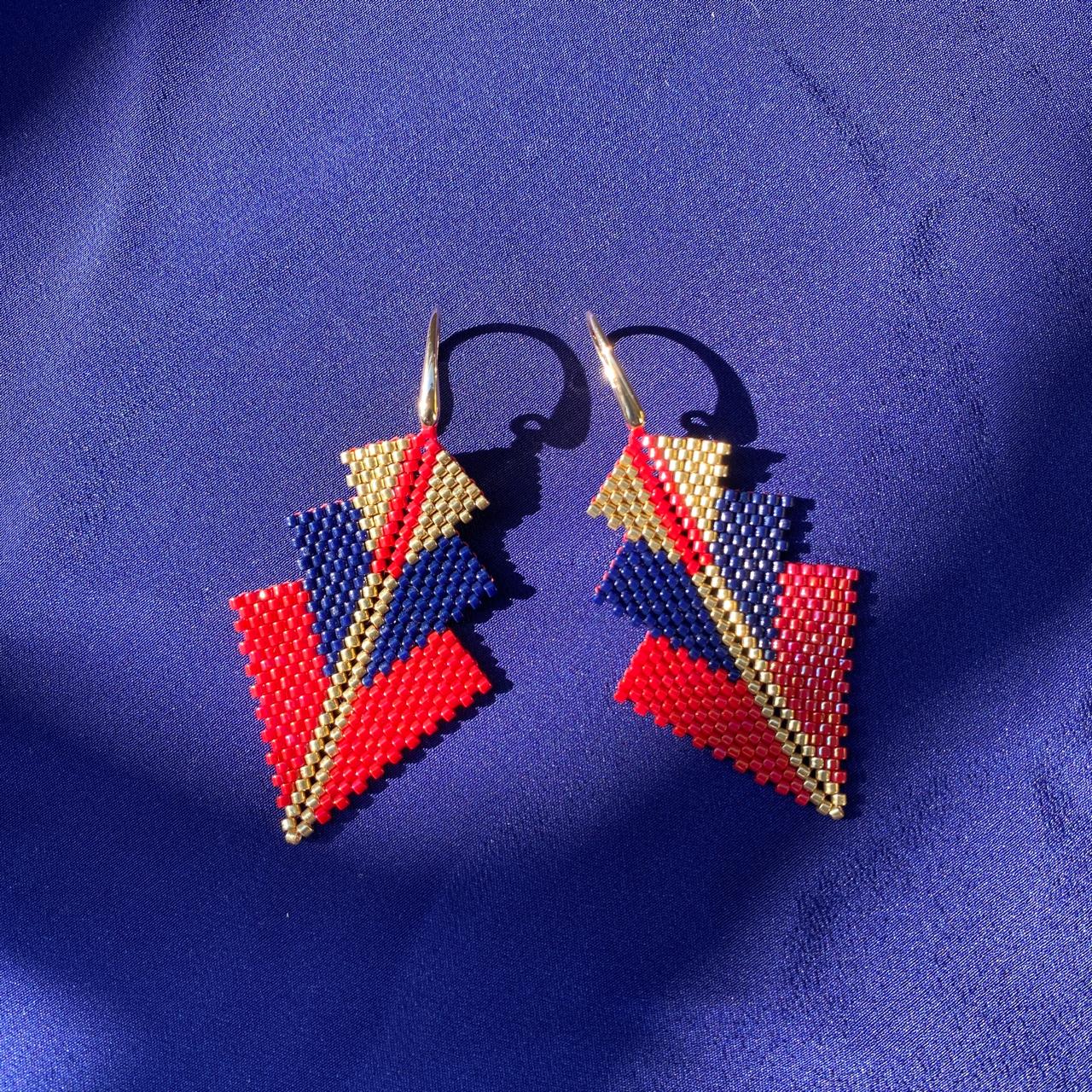 Conjunto Aretes Mini Rigel y Pulsera Art Déco Rojo