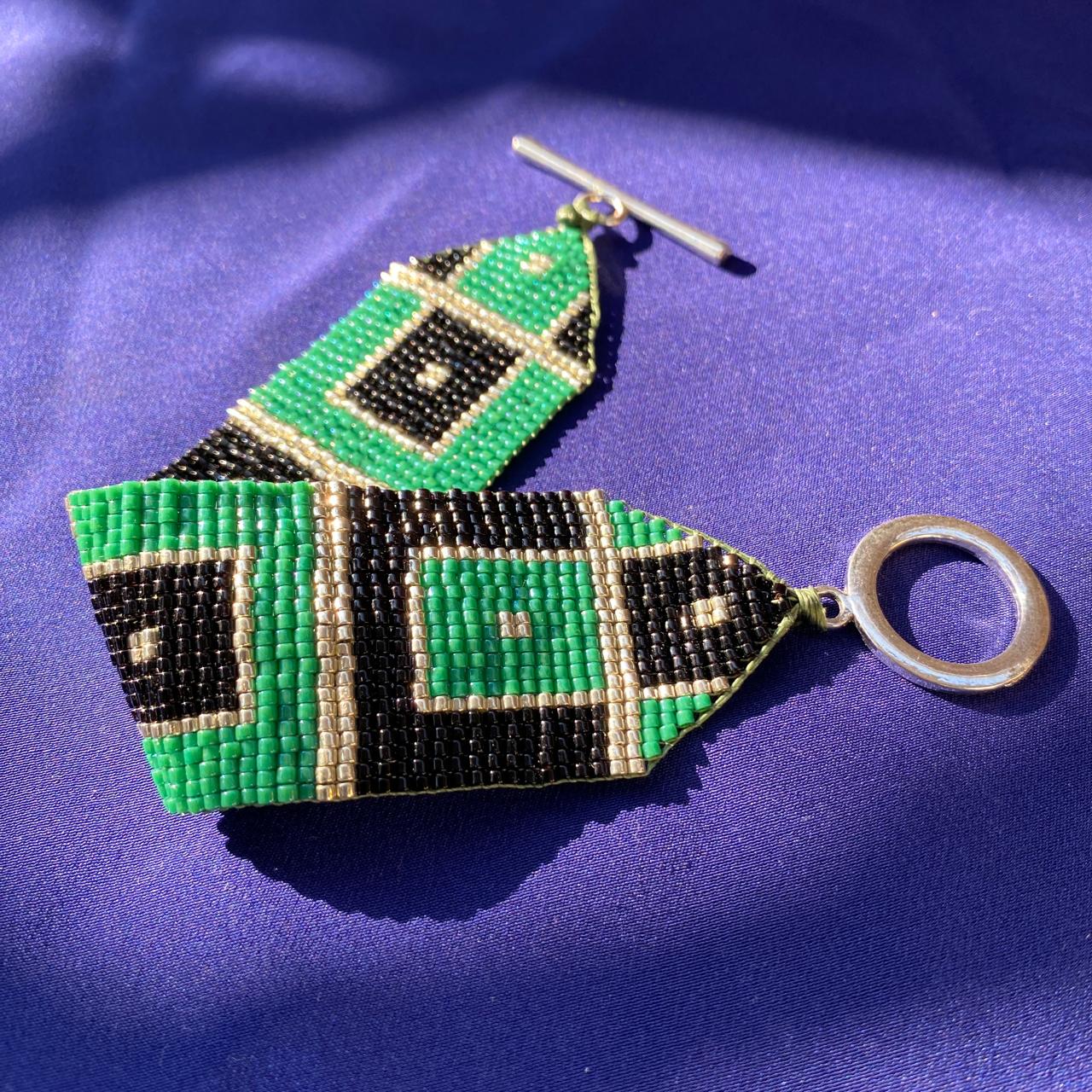 Conjunto Aretes Mini Rigel y Pulsera Art Déco Verde Esmeralda