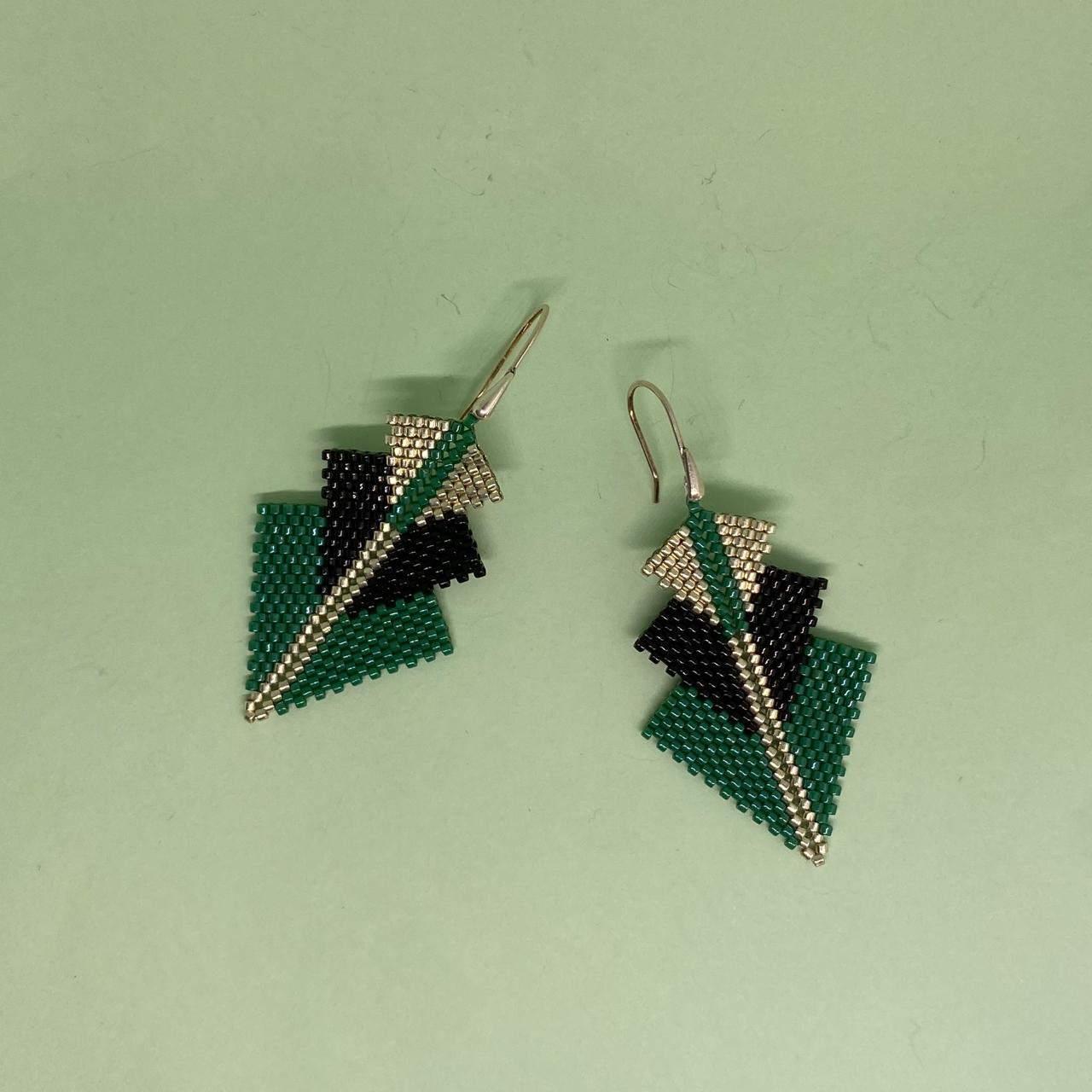 Aretes Mini Rigel Verde Esmeralda y Negro