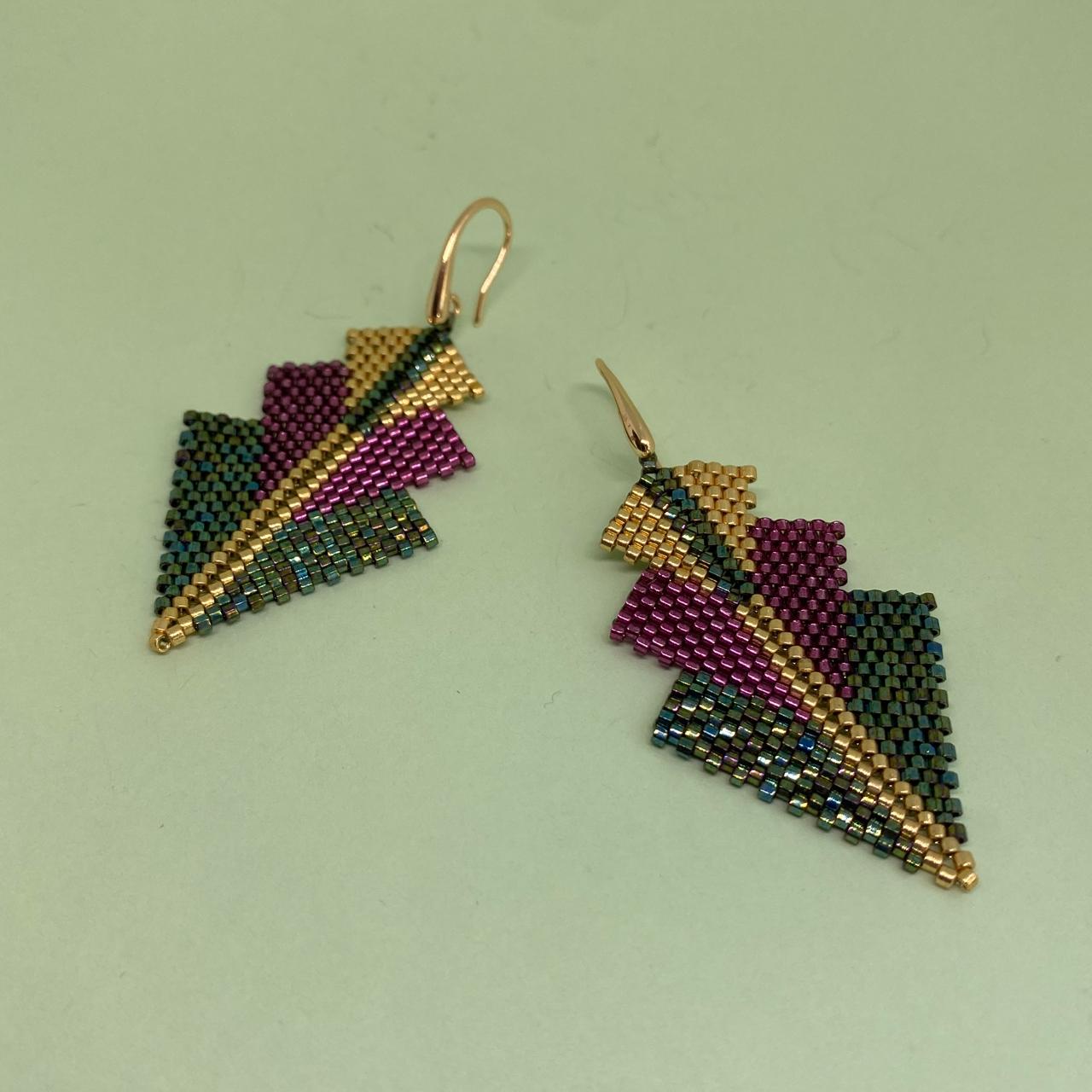 Aretes Mini Rigel en Morado y Verde