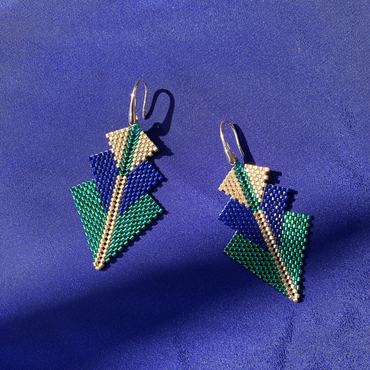 Aretes Mini Rigel Verde Limón y Azul Marino