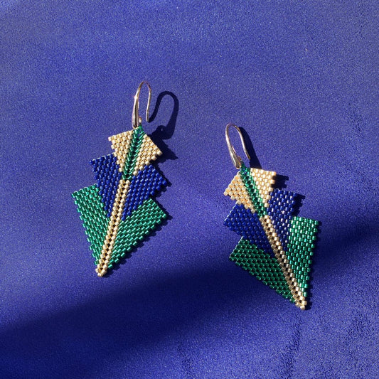 Aretes Mini Rigel Verde Limón y Azul Marino