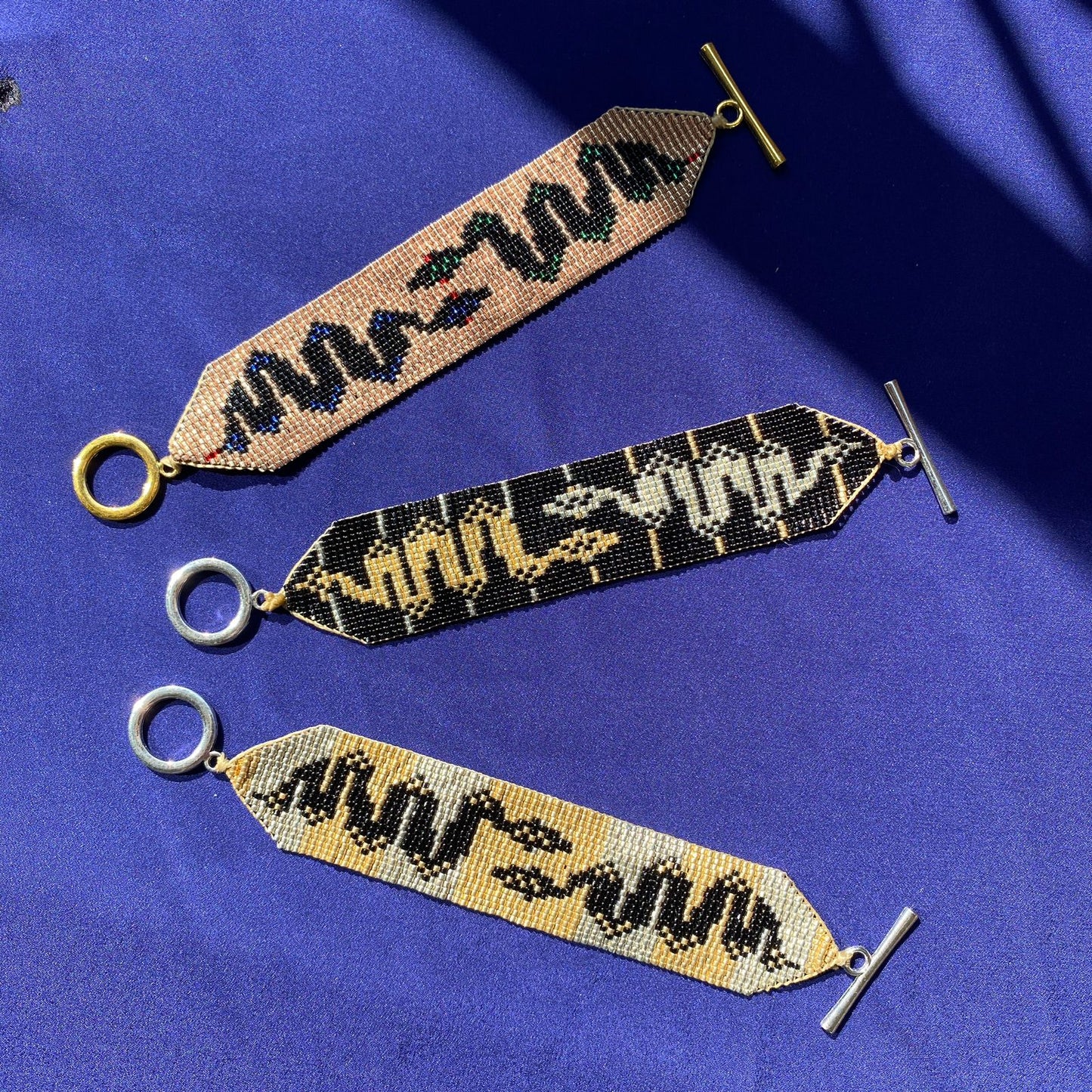 Pulsera Serpiente Dorado, Verde y Azul