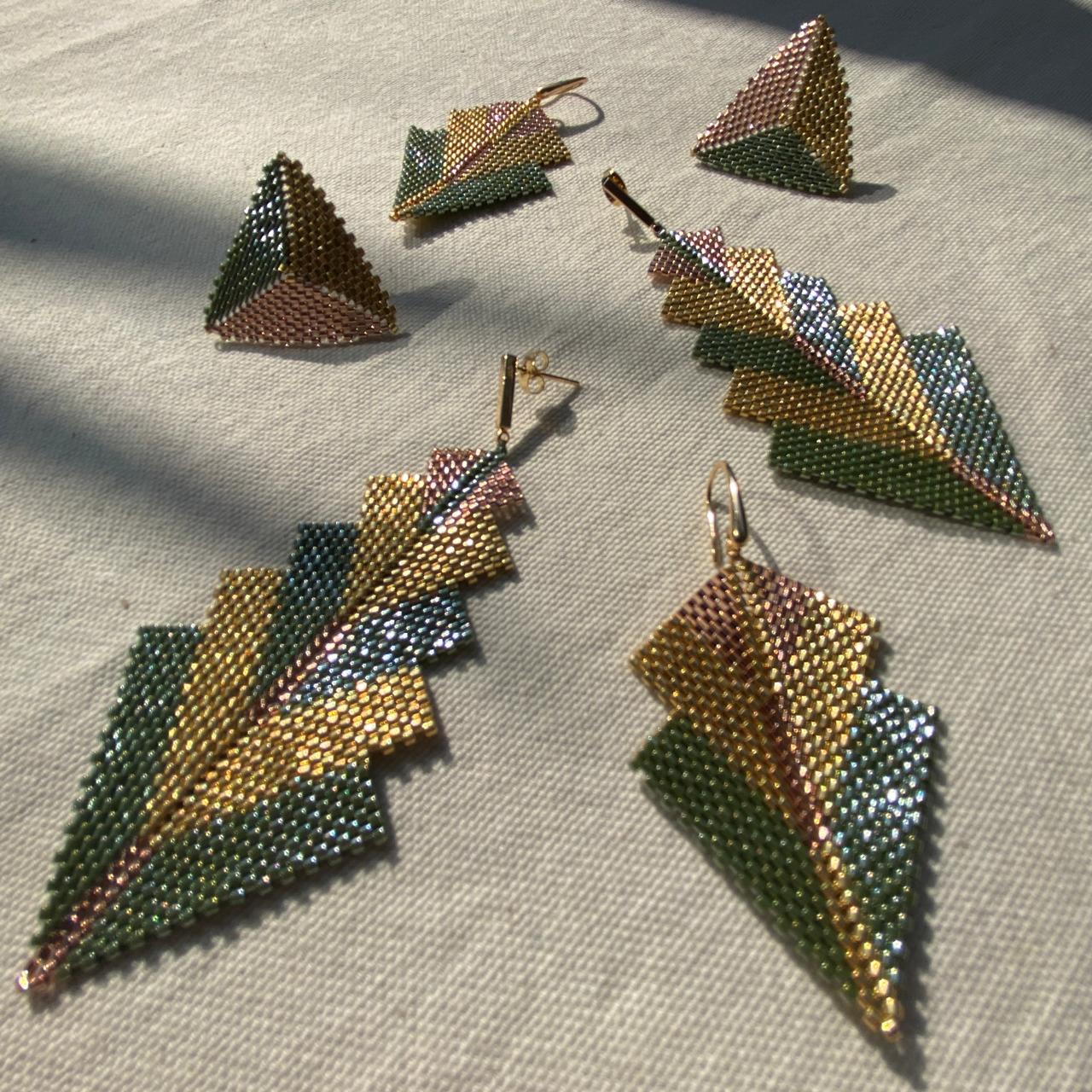 Aretes Capella Verde Claro, Cobre y Dorado
