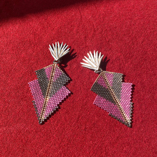 Aretes Centauri Rosa y Plateado con Broches Magueyes
