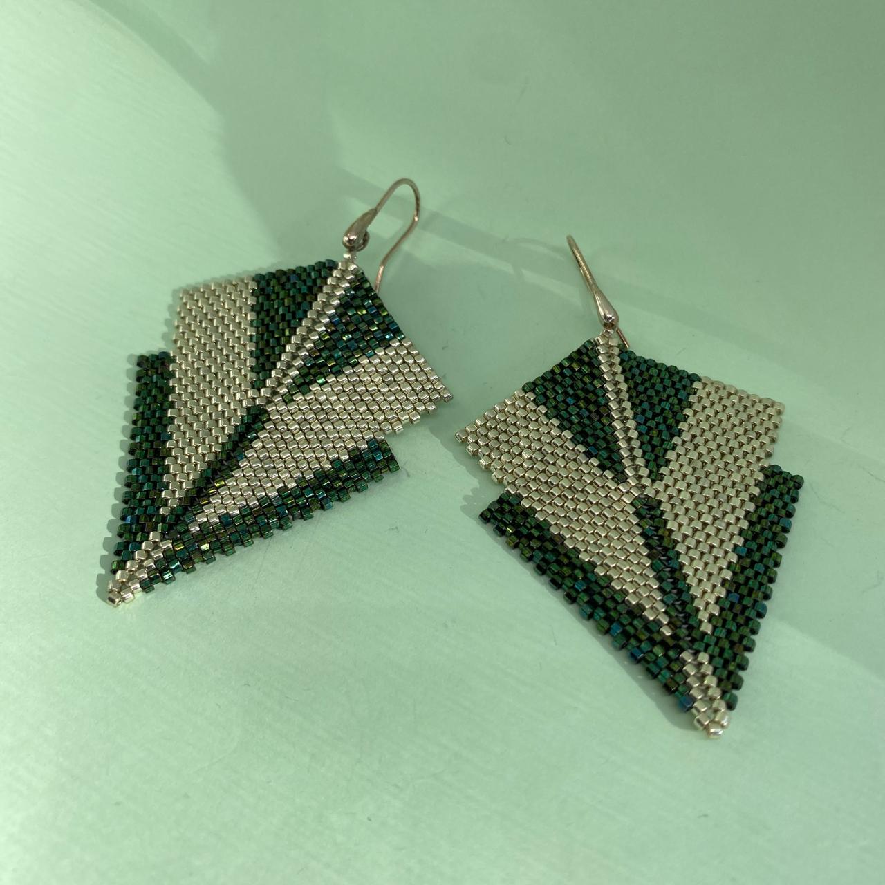Aretes Canopo Verde y Plateado