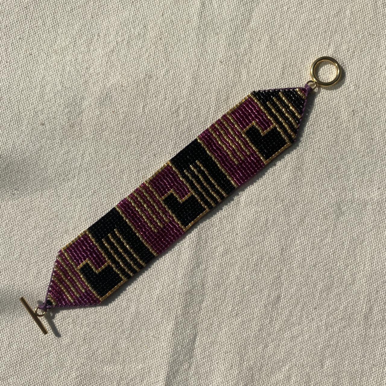 Pulsera Art Déco Morado, Negro y Dorado