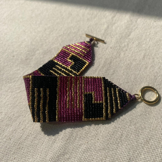 Pulsera Art Déco Morado, Negro y Dorado