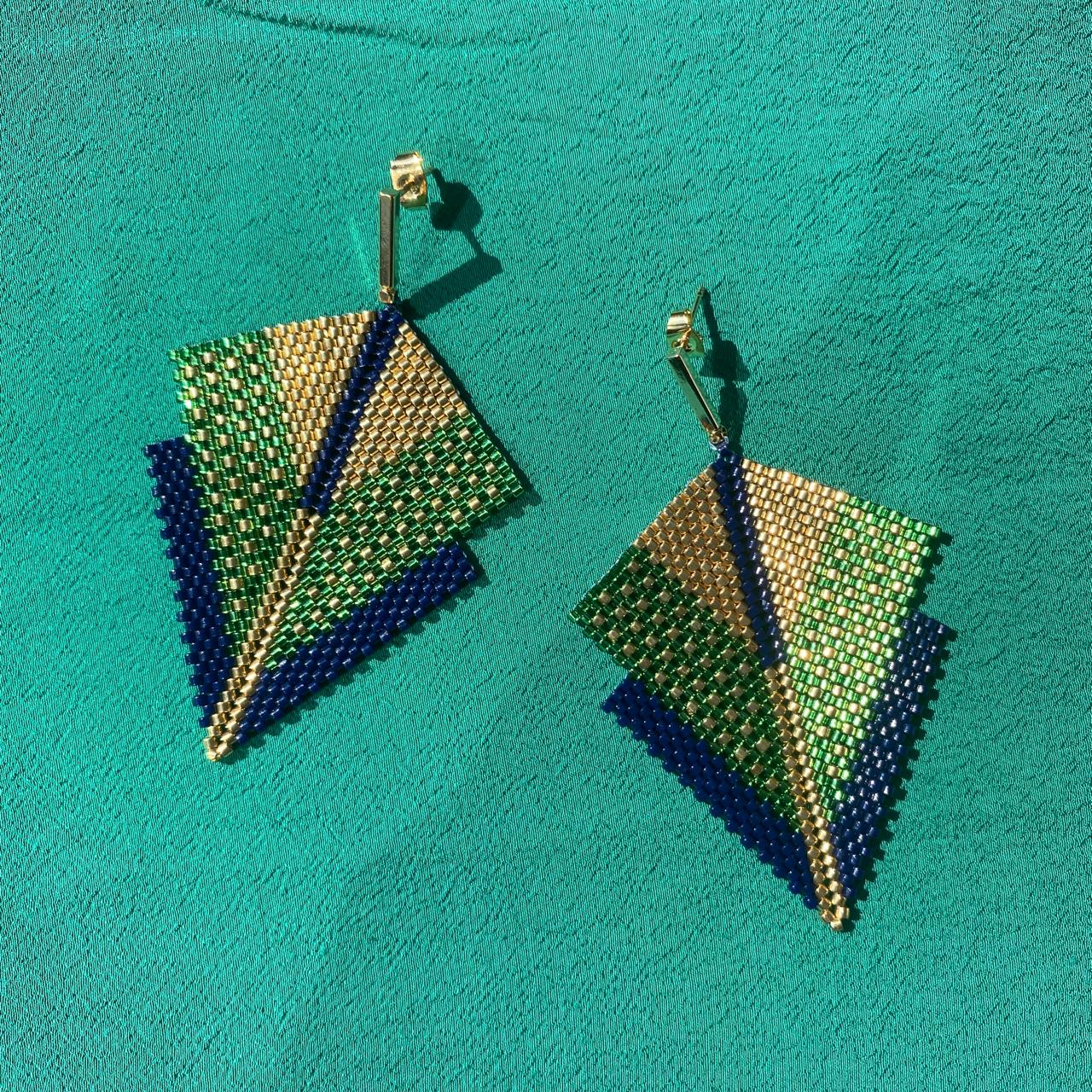 Aretes Canopo Verde Limón y Azul Marino