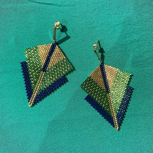 Aretes Canopo Verde Limón y Azul Marino