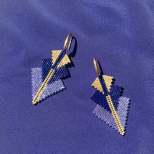 Aretes Mini Rigel Morado, Azul Marino y Dorado