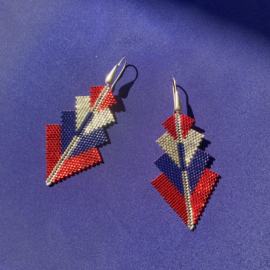 Aretes Rigel Rojo, Azul Marino y Plateado