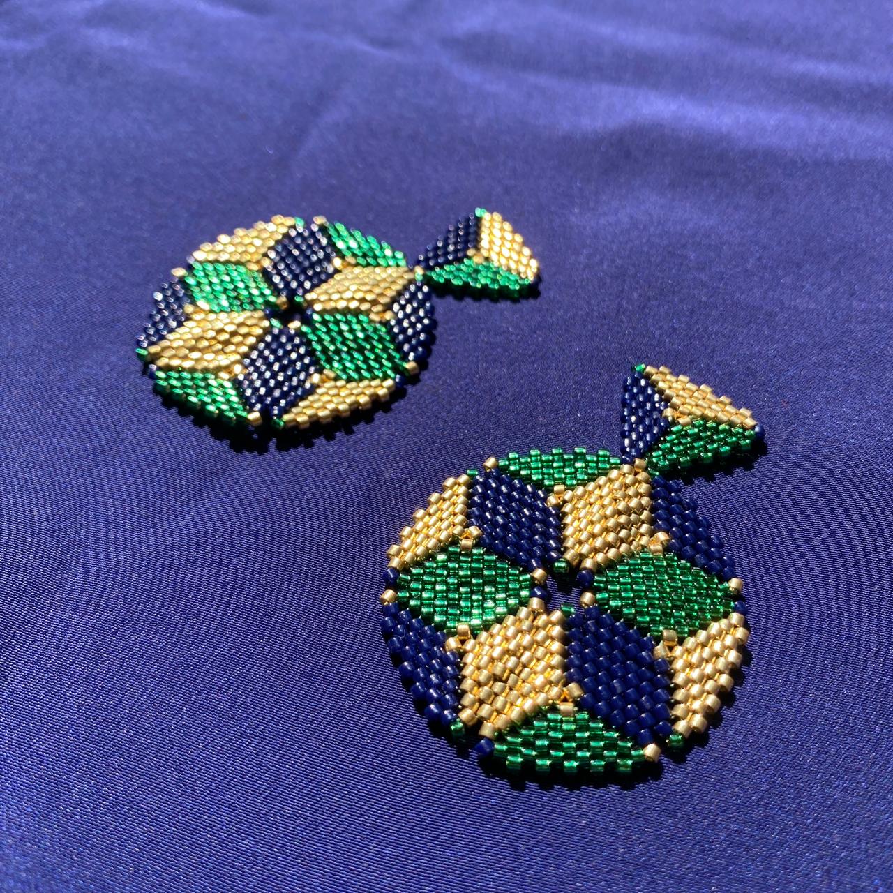 Aretes Altair I Azul Marino, Verde Limón y Dorado