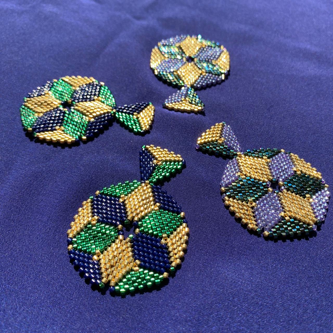 Aretes Altair I Azul Marino, Verde Limón y Dorado