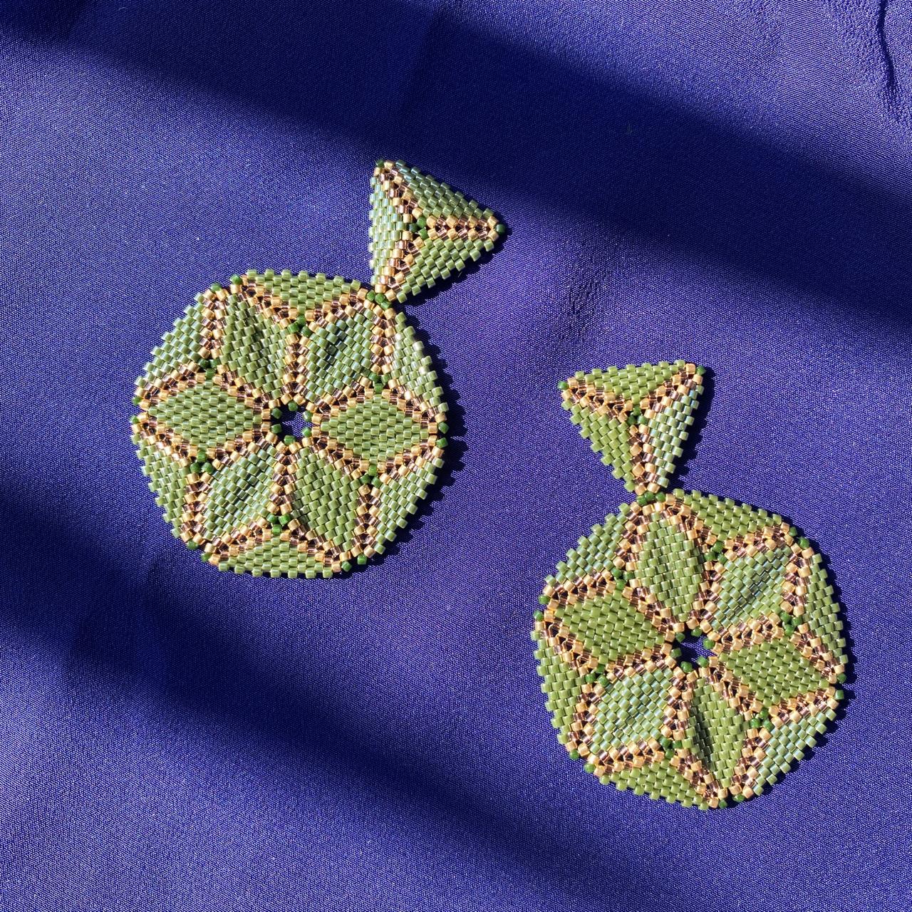 Aretes Altair II Verde Claro, Dorado y Cobre