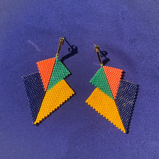 Aretes Atik Amarillo y Azul Marino - Asimétrico
