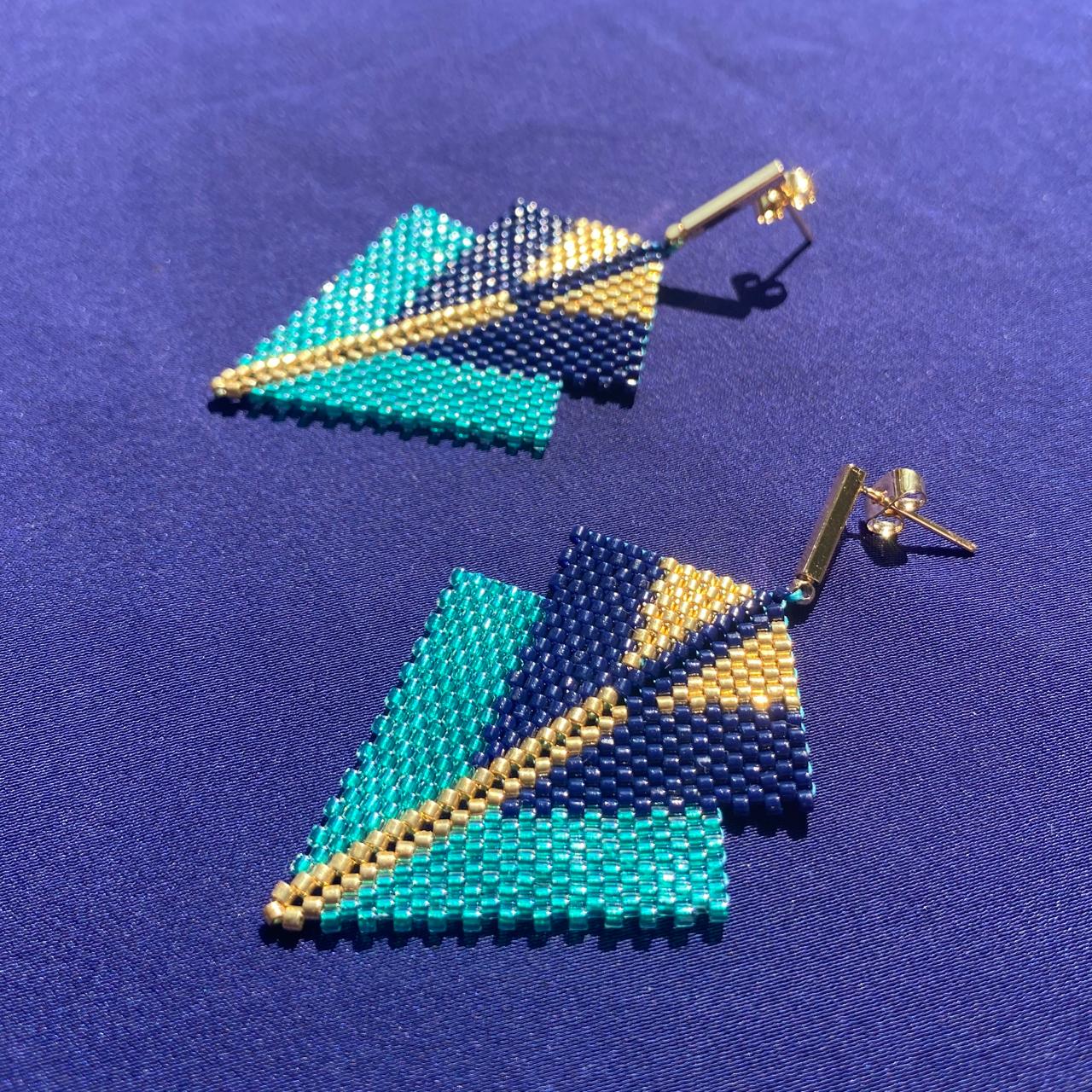 Aretes Centauri Azul Turquesa, Azul Marino y Dorado
