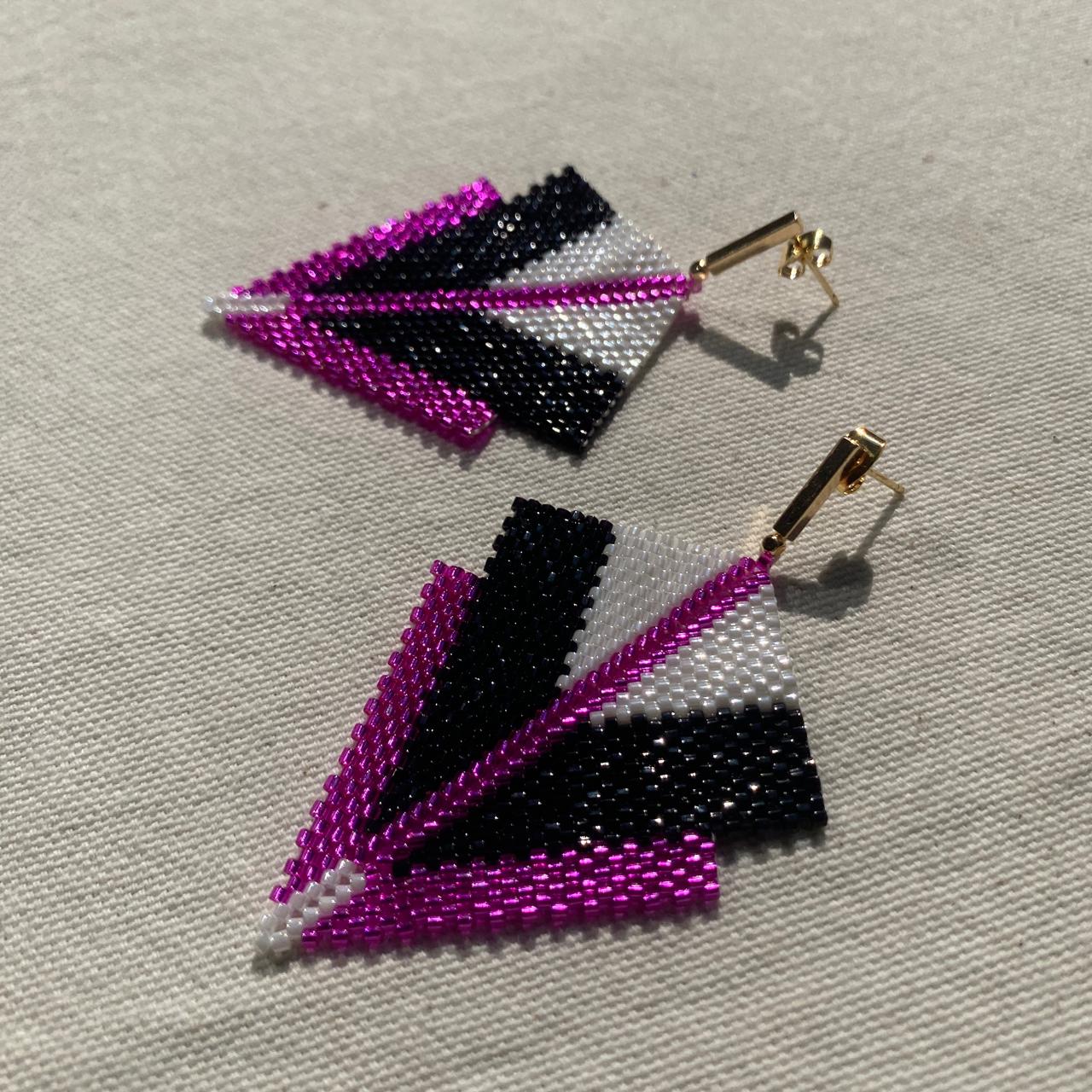 Aretes Canopo Fushia, Negro y Blanco