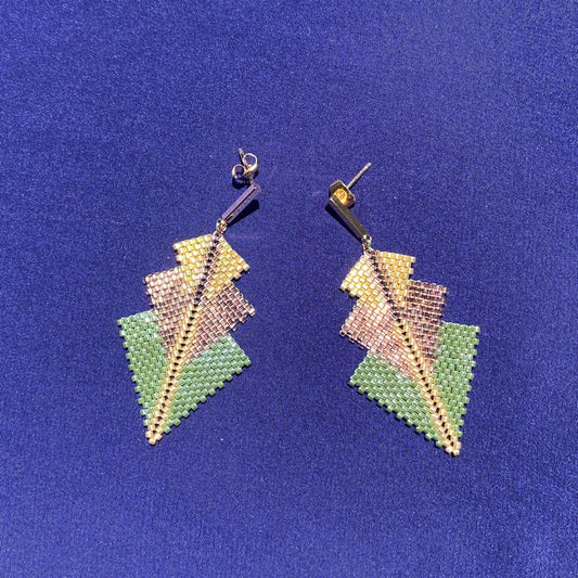 Aretes Mini Rigel Verde Claro, Cobre y Dorado