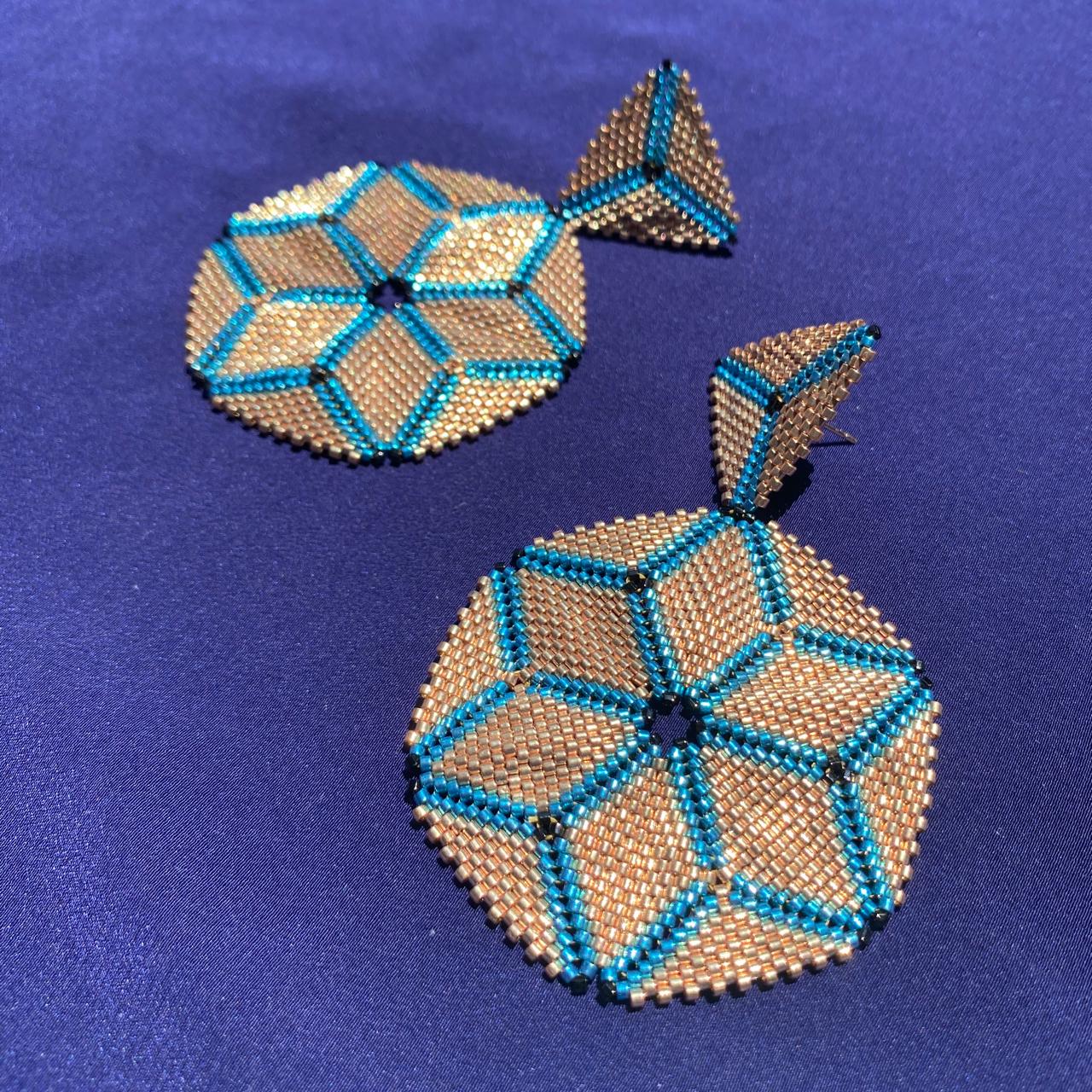 Aretes Altair III Azul Eléctrico y Dorado