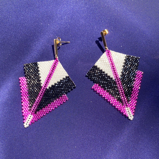Aretes Canopo Fushia, Negro y Blanco
