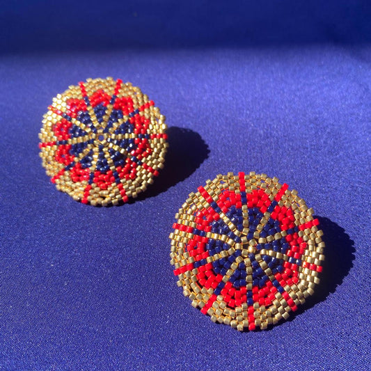 Aretes Juno Rojo, Azul Marino y Dorado