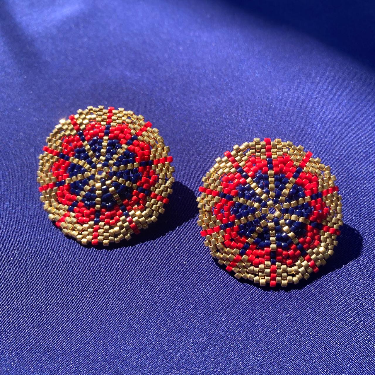 Aretes Juno Rojo, Azul Marino y Dorado